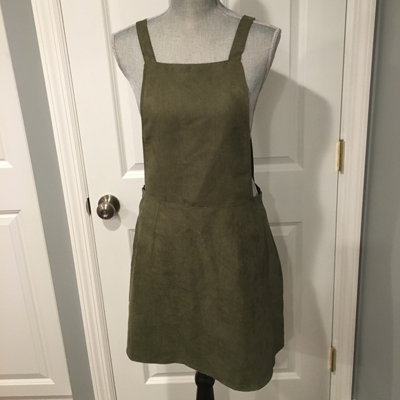 khaki green pinafore dress